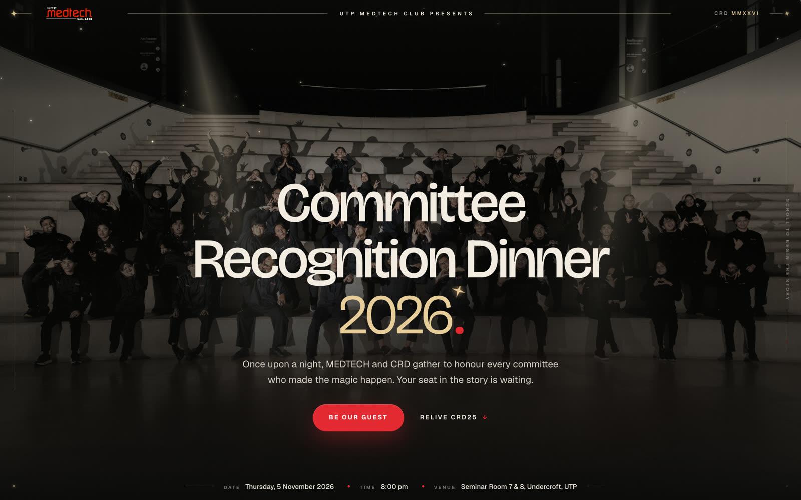 Committee Recognition Dinner 2026 hero — committee group photo behind the event title